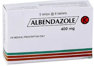 Albendazole pills in a bottle